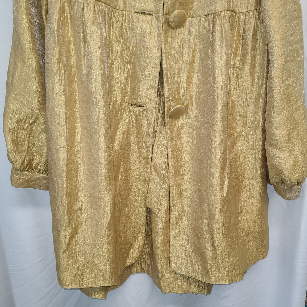 Context Dress & Overcoat 1960s Inspired Metallic Gold Size 8 Empire Waist - Picture 14 of 14